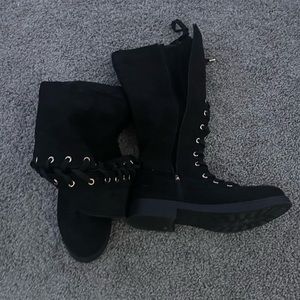 cute black and gold under the knee high boots